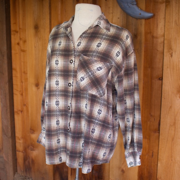 Vintage 90's Actif 100% Cotton Southwestern Button Down Shirt Made In The USA - Picture 3 of 17